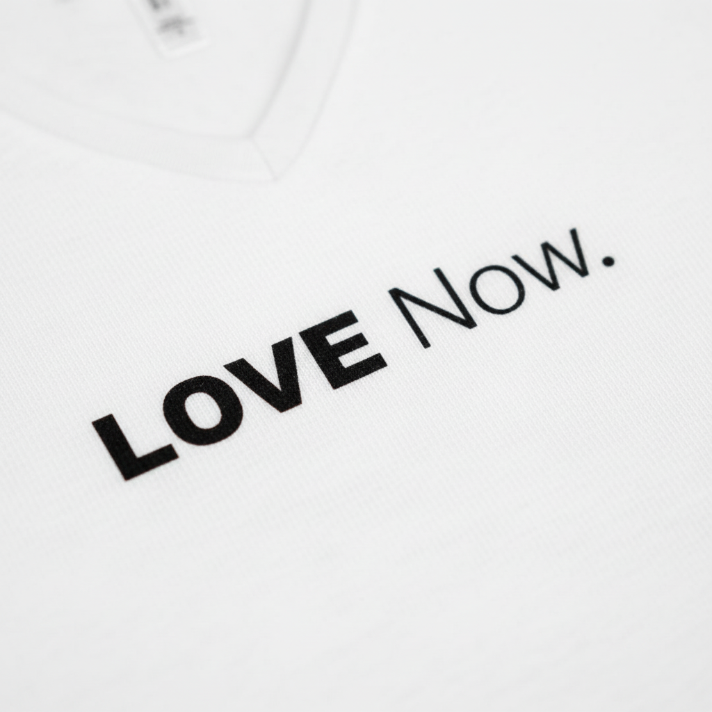 Close-up of Love Now text detail